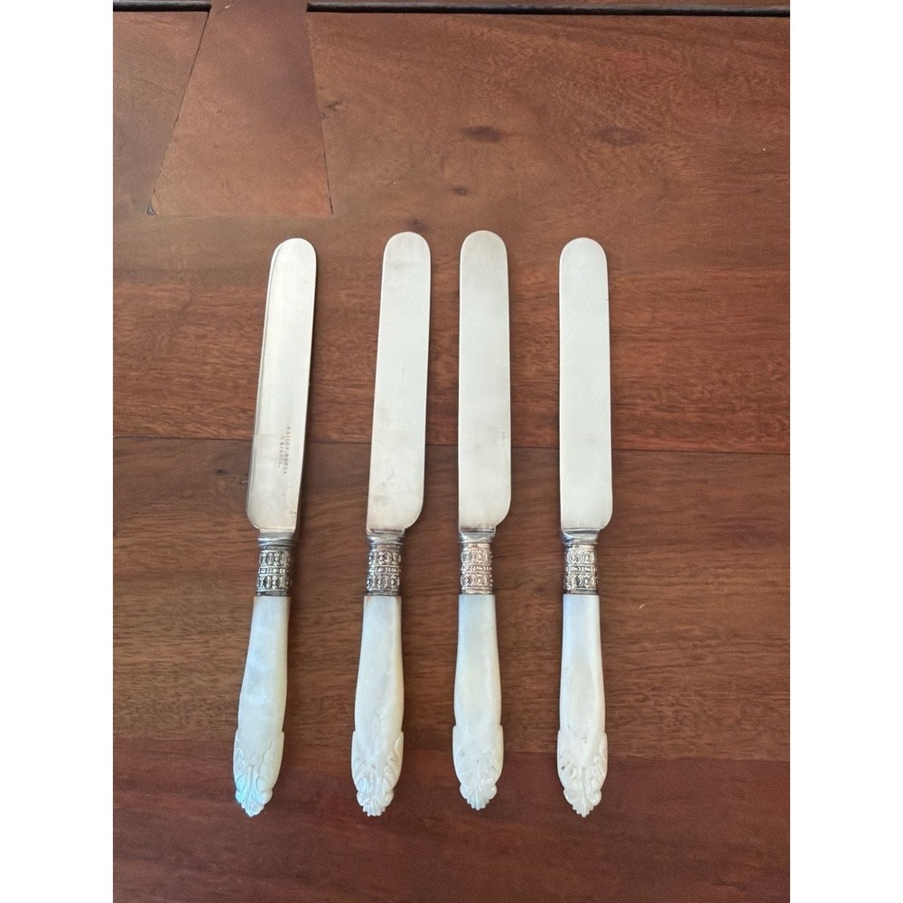Set of 4 Antique Bailey Banks & Biddle Mother of Pearl and Sterling Silver Desse